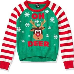 Well worn oh deer striped christmas sweater xs 4/5 red green